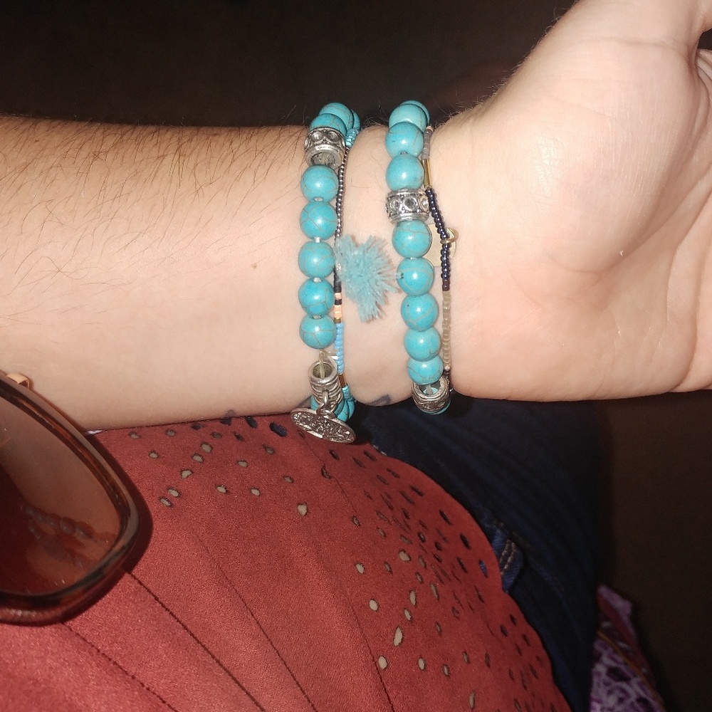 (4) Boho Wanderlust Bracelets Beaded Turquoise - image 2